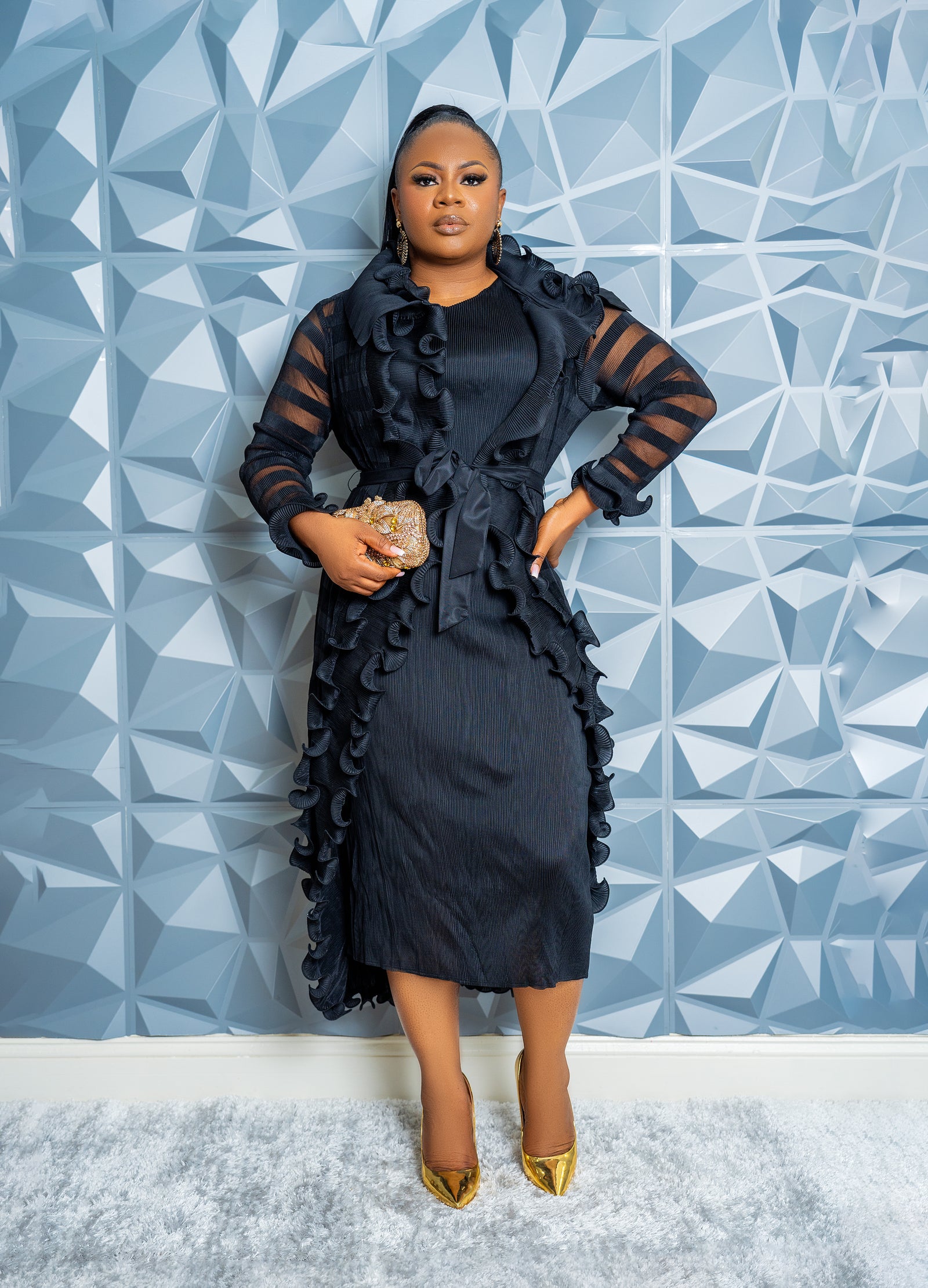 Gilded Wave Dress ( BLACK)