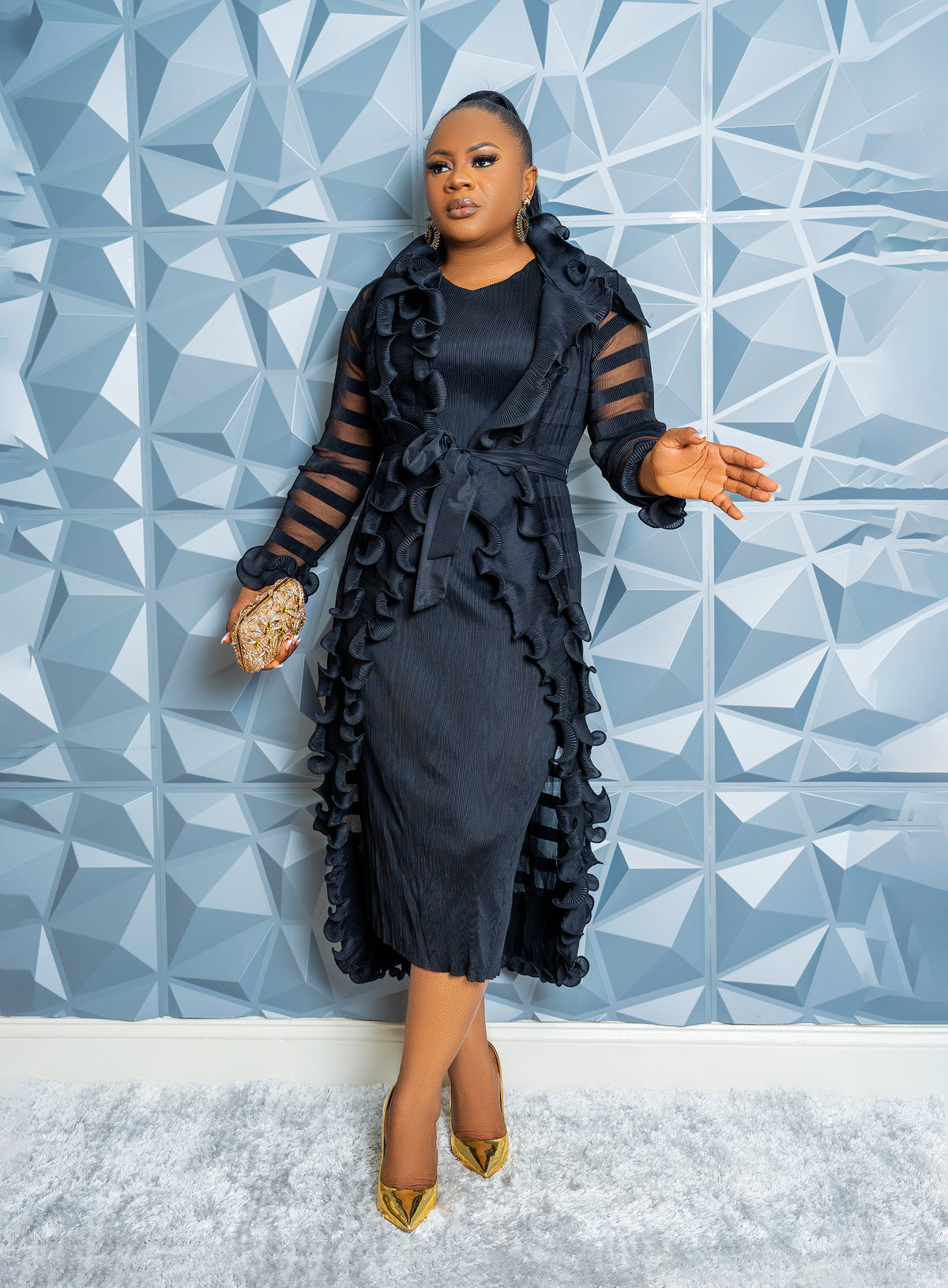 Gilded Wave Dress ( BLACK)